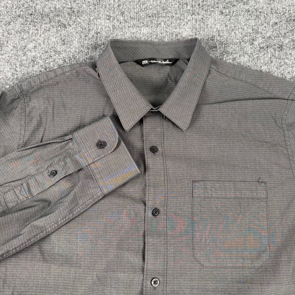 Travis Mathew Men Long Sleeve Button Down Shirt Large Gray Striped EUC